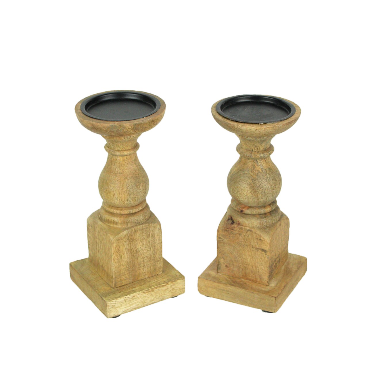 Set of 2 Wooden Pedestal Candle Holders Rustic Centerpiece Home Decor